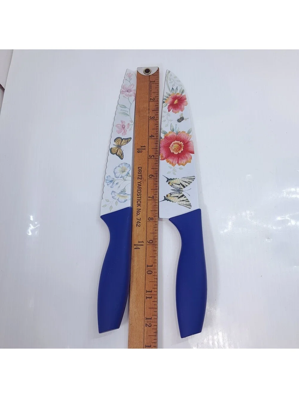 Lenox knife set Butterfly Meadow 4 piece flowers blue handle chef's serrated